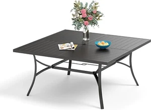 60" Patio Dining Table for 8 Person Outdoor Metal Large Table with Umbrella Hole - Picture 1 of 8