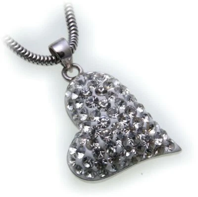 Ciondolo Prezioso Vero Argento 925 Cuore Con Cristallo Bianco Sterling Qualità - Immagine 1 di 2