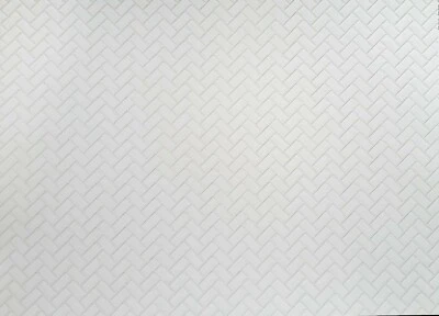 Dollhouse Subway Tile Herringbone White Embossed Glossy Card 1:12 Light Grout - Image 1 of 3