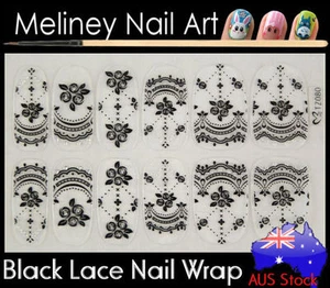 TZ080 Black Lace Nail Art Wraps Full Cover Stickers Flower Floral Transparent - Picture 1 of 2