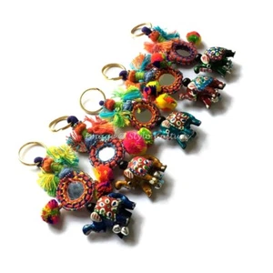 Indian Elephant Embroidered Keychain Bohemian Girls Keyring Wholesale Lot 50 PCS - Picture 1 of 17