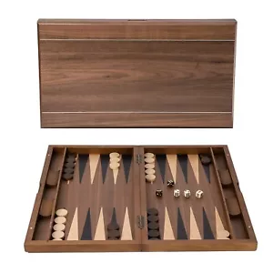 21" Large Wood Backgammon Board Game Set.Inlay Double Stripe Board w/Game Pieces - Picture 1 of 8