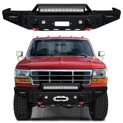 Vijay For 1992-1996 Ford F150 F250 F350 Front Bumper with LED Lights and D-Rings - Image 1 of 4
