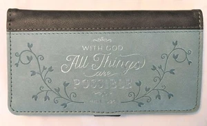 Christian ALL THINGS POSSIBLE Soft Blue Gray Silver Lux Leather CHECKBOOK COVER - Picture 1 of 7