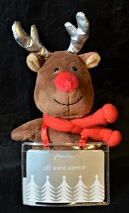 Paperchase Reindeer Gift Card Holder stuffed animal silver antlers red scarf 8" - Picture 1 of 6