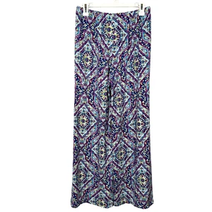 Chicos Palazzo Pants Size 0R US 4 / 6 Blue Purple Multicolor Print Liquid Knit - Picture 1 of 6