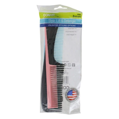 Conair Style, Lift & Detangle Assorted Hair Combs, Assorted Colors, 3-Pieces - Image 1 of 2