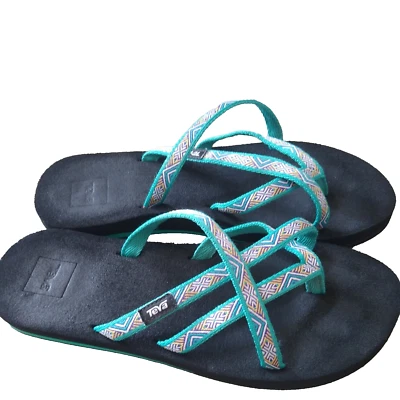 TEVA Olowahu  Sandals Womens 9 Flip Flop 6840  Cushion Yoga Mat Teal Green EUC - Image 1 of 4