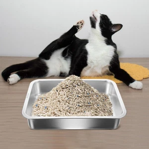 Cat Litter Box Baby Travel Stainless Steel Pan Small for Kittens - Picture 1 of 16