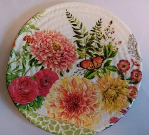 8 Inch Cotton Decopauged Heat Sealed Floral Trivet - Picture 1 of 1