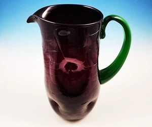 RARE Limited Edition Blenko 2018 Holiday 7018 Dimpled Pitcher Ruby Red Crackle - Picture 1 of 9