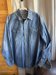 Camicia Stetson blu jeans e turchese western con bottoni uomo 2XL grande e alta usata in ottime condizioni - Foto 1 di 10