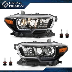 Fits 16-23 Toyota Tacoma LED DRL Black Housing Amber Corner Projector Headlights - Picture 1 of 12