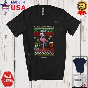 I Want A Flamingo For Christmas; Lovely Sweater Custom Name Santa Flamingo Shirt - Picture 1 of 7