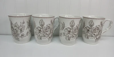 Juego de 4 tazas de gres florales Pioneer Woman Agatha tazas de cerámica marrón 12 oz nuevas Foto 1 de 4