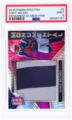 2018 Panini Spectra Sony Michel Monumental Memorabilia Pink /15 PSA 9 Rookie RC - Image 1 of 2
