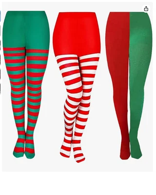 Medias de Navidad a Rayas Rojas y Verdes Elfo Adulto Vestido Elegante, x3 Pares, ADULTO Foto 1 de 4