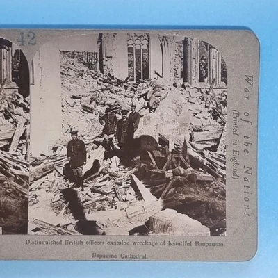 Tarjeta Stereoview Primera Guerra Mundial 3D RP C1916 Baupaume Pas De Calais Francia Generales Bomb Site Foto 1 de 2