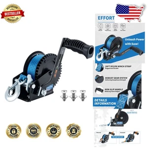 Durable 1600lb Trailer Winch 26FT Strap Corrosion-Resistant Blue Steel - Picture 1 of 9