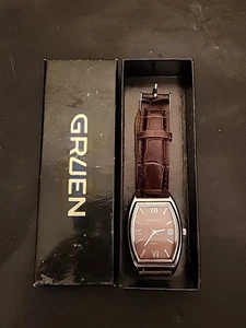 Gruen Precision SR626SW Tonneau Barrel Men's Watch Brown Leather Strap Works - Picture 1 of 6