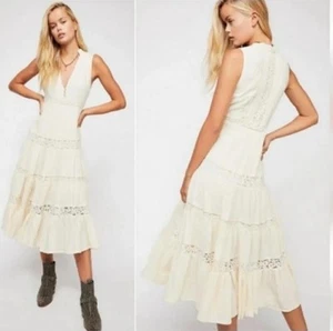 Vestido Spell Talla Pequeña Ojos de Cierva Crema Algodón Encaje RARO De Colección Reliquia Midi - Imagen 1 de 24