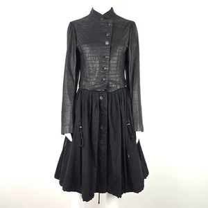 STUNNING WOMENS VINTAGE BOLONGARO TREVOR LEATHER & COTTON MAC MILITARY BLACK S - Picture 1 of 24