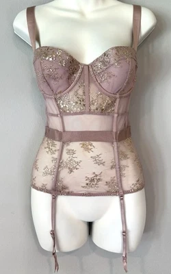 Sexy coqueta corsé rosa rubor 34C encaje brillante Victoria's Secret Foto 1 de 4