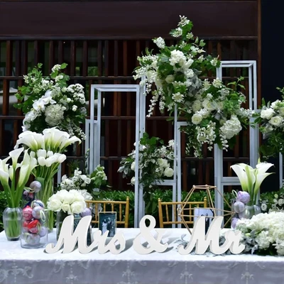 Large White Wooden Mr & Mrs Sign with Just Married Banner White Sweetheart Table - Image 1 of 4