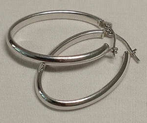 EternaGold 14k White Gold Women's Oval Hoop Earrings Classic Style - Picture 1 of 8