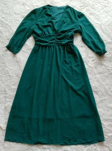 1940's 1950s Vintage Style Fit & Flare Green Long Sleeve Midi Lined Dress Size M - Picture 1 of 22