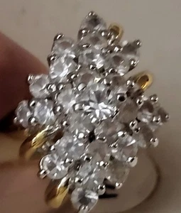 Vintage Beautifull Gold Tone Simulated Diamond Cluster Engagement Ring Size 5 - Picture 1 of 8