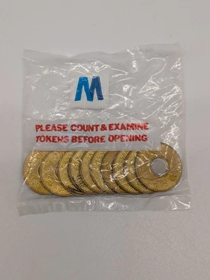 Bolsa de 10 fichas de tránsito del metro de la ciudad de Nueva York "Bullseye" 1986-1995 logotipo "M" Nueva York Foto 1 de 4