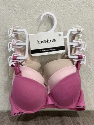 Pacote com 3 sutiãs bebe meninas tamanho 32A alças de desgaste 2 maneiras logotipo bebe - Imagem 1 de 4