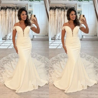 Mermaid Wedding Dresses Lace Appliques Off Shoulder Sweep Train Bridal Gowns - Image 1 of 4