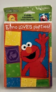 SESAME STREET Elmo LOVES PARTIES 8 INVITATIONS & 8 THANK YOU Postcards - Picture 1 of 4