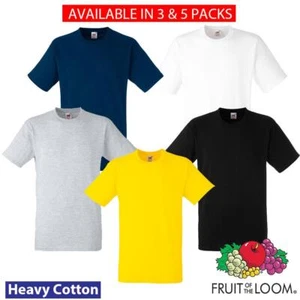3er & 5er Pack Fruit Of The Loom Herren Heavy Cotton T-Shirt Uni Freizeit Crew Tee - Bild 1 von 16