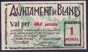 BILLETE BLANES 1 PESETA 1937 - AYUNTAMIENTO DE BLANES - 2ª EMISION - SC - Imagen 1 de 2