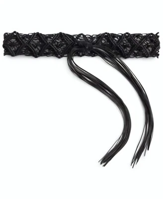 Ralph Lauren Women's Black Leather Macramé Wide Belt – Size S- Resort Collection - Image 1 of 2