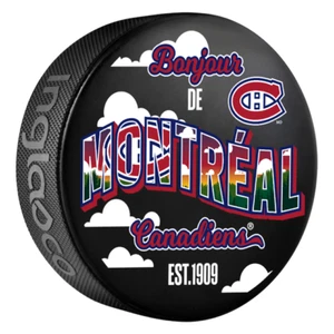 Montreal Canadiens EST 1909 - Greetings From Montreal Souvenir Hockey Puck -NEW - Picture 1 of 2