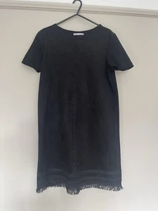 New ZARA Woman Black FAUX SUEDE DRESS Mini embroidered size SMALL - Picture 1 of 6