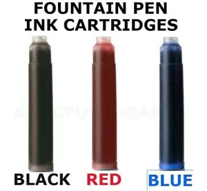 SALE - Fountain Pen Ink Cartridges Refills Standard Euro Size BLACK RED BLUE - Picture 1 of 8