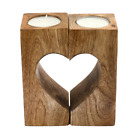 Candle Holders Tealight Decor Home Table Modern Wooden Cut Out Heart Set of 2