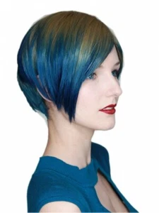 Tie Dye glatt BoB-Schnitt Kurz-haar Perücke Ombre Pfauengrün Grün braun C717 - Bild 1 von 4