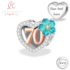 Charm 70° Compleanno Argento Sterling 925 Autentico -Personalizzato/Inciso - Foto 1 di 7