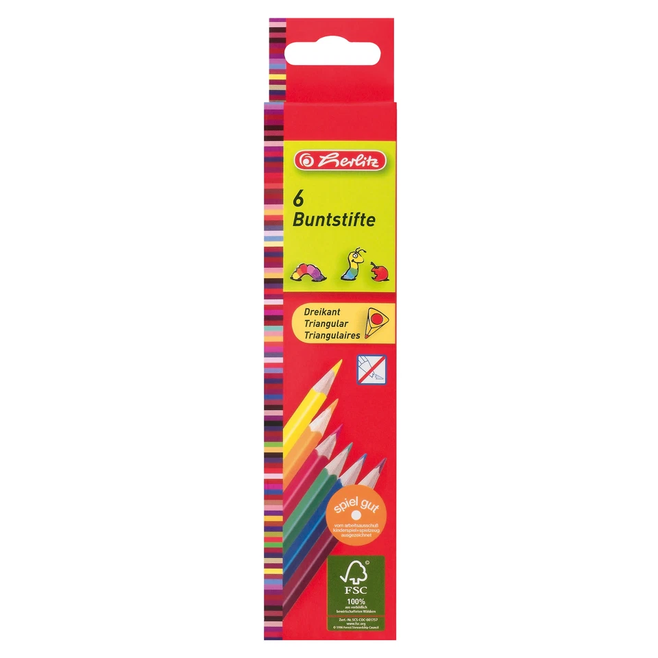Herlitz Dreikantbuntstifte 6er Pack lackiert Farbstifte Malstifte colored pencil