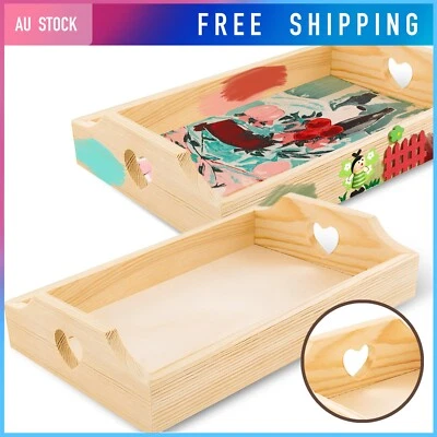 Wooden Tray Kids DIY Arts Crafts Heart Unfinished Painting Gifts 22 x 13 x 4.5cm - image 1 of 2
