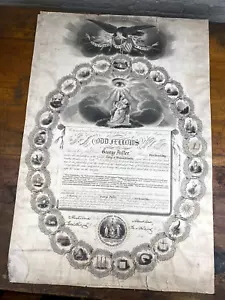 Selten 1845 I.O.O.F. Mitgliedschaftszertifikat., Olivenzweig Lodge MASSE ~ ikonische Symbole - Bild 1 von 24