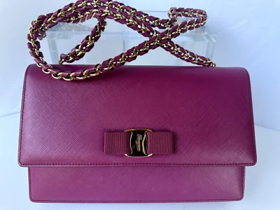 New Salvatore Ferragamo Ginny Bag Crossbody Saffiano Clutch Sangria - Image 1 of 4
