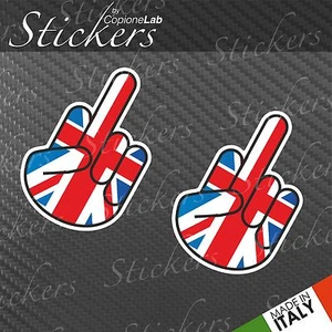 2x Auto Motorrad Aufkleber JDM Sticker Bomb Shocker Hand Finger UK England Flag Small - Bild 1 von 1