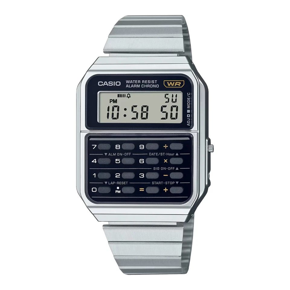 Casio Vintage CA-500WE-1A Stainless Steel Calculator Digital Quartz Men's Watch